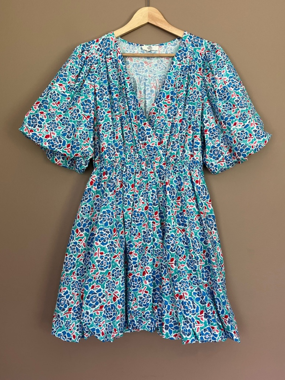 {Entro} Floral Puff Sleeve Bubble Hem Mini Dress - Womens Large